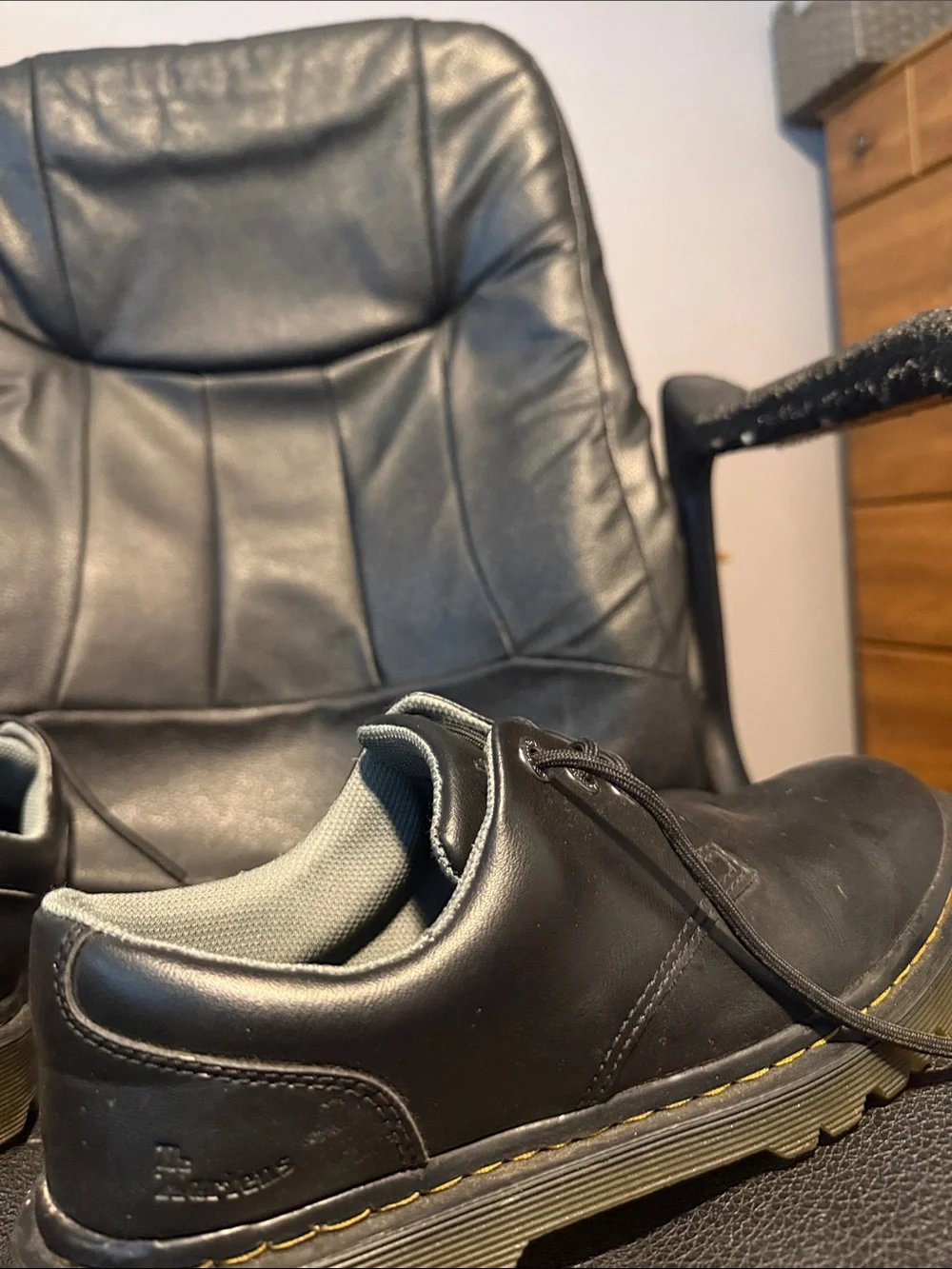 Dr. Martens Black Leather Lace-Up boots with Yellow Stitching